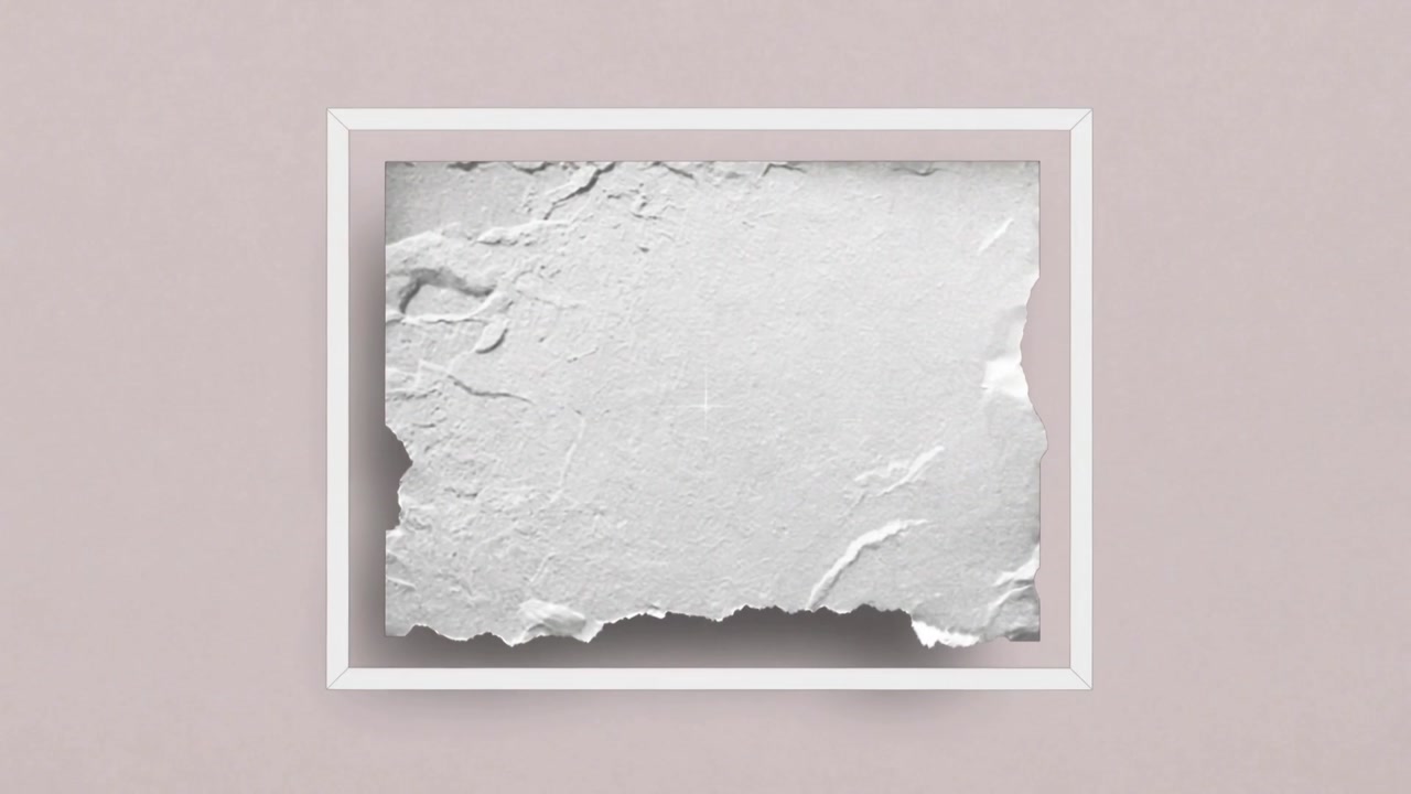 Appearing torn paper framed scaling toward viewer on pink wall, showing crosshair and texture depth