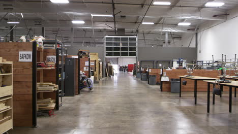 interior of factory with empty work benches shot on r3d