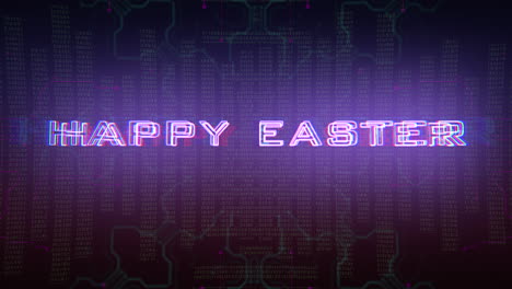 happy easter with cyberpunk hud elements on computer screen