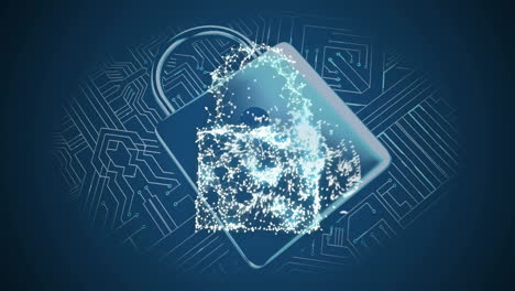 Animation of digital cloud with lock symbolizing secure data over circuit board