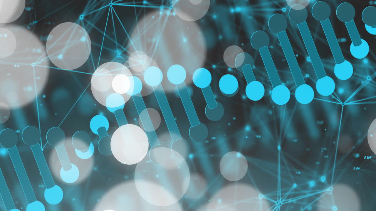 Animation of dna strand and spots of light on dark background