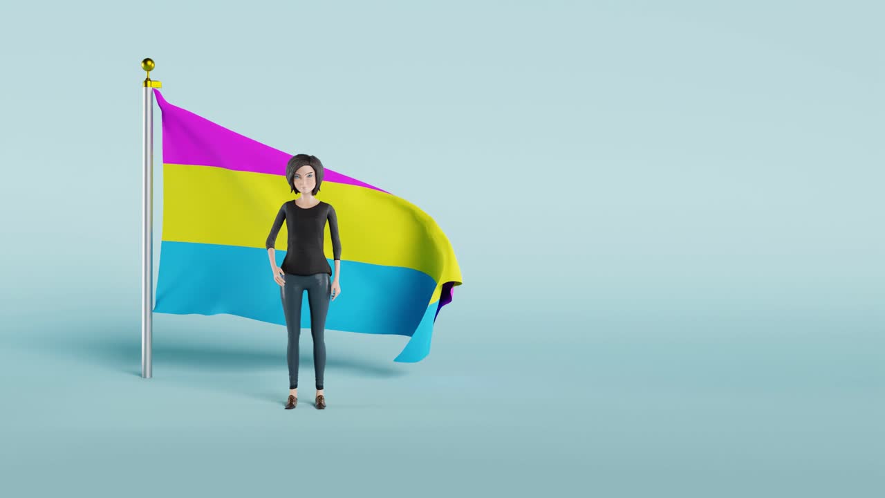 Woman waving her hand in front of the Pansexual flag animation video 4K