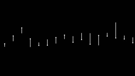 animation of music equalizer, vertical white shape bar lines on black background, pulsating and moving up and down, overlay video with alpha blending option