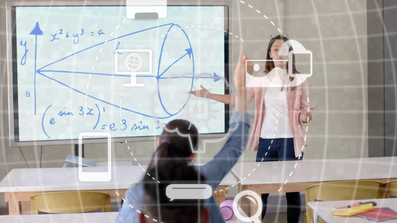 animación del procesamiento de datos ai sobre diversos estudiantes en la escuela