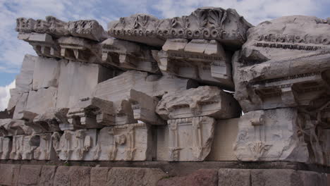 close up of a pediment of the temple of trajan in pergamum