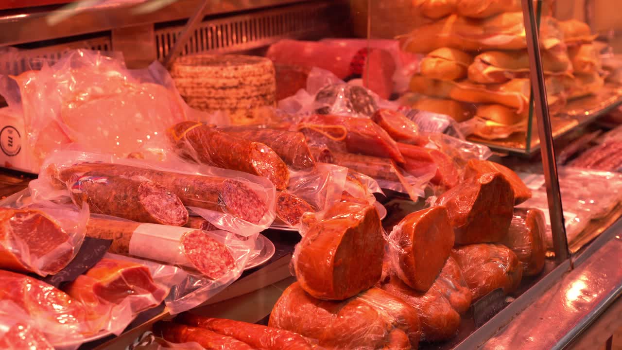 carne fresca sul mercato locale stand vicino di cibo durante la grande crisi dei prezzi in europa causa di inflazione