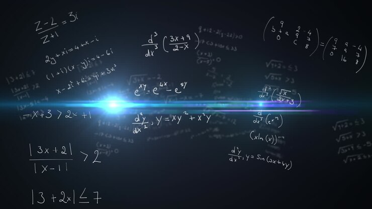 Animation of mathematical equations over black background