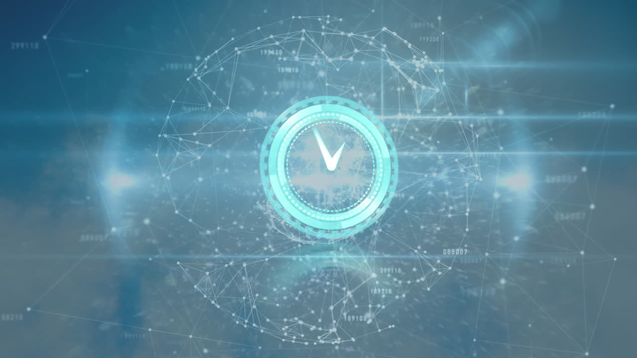 움직이는 시계와 하늘 위의 연결 네트워크의 애니메이션