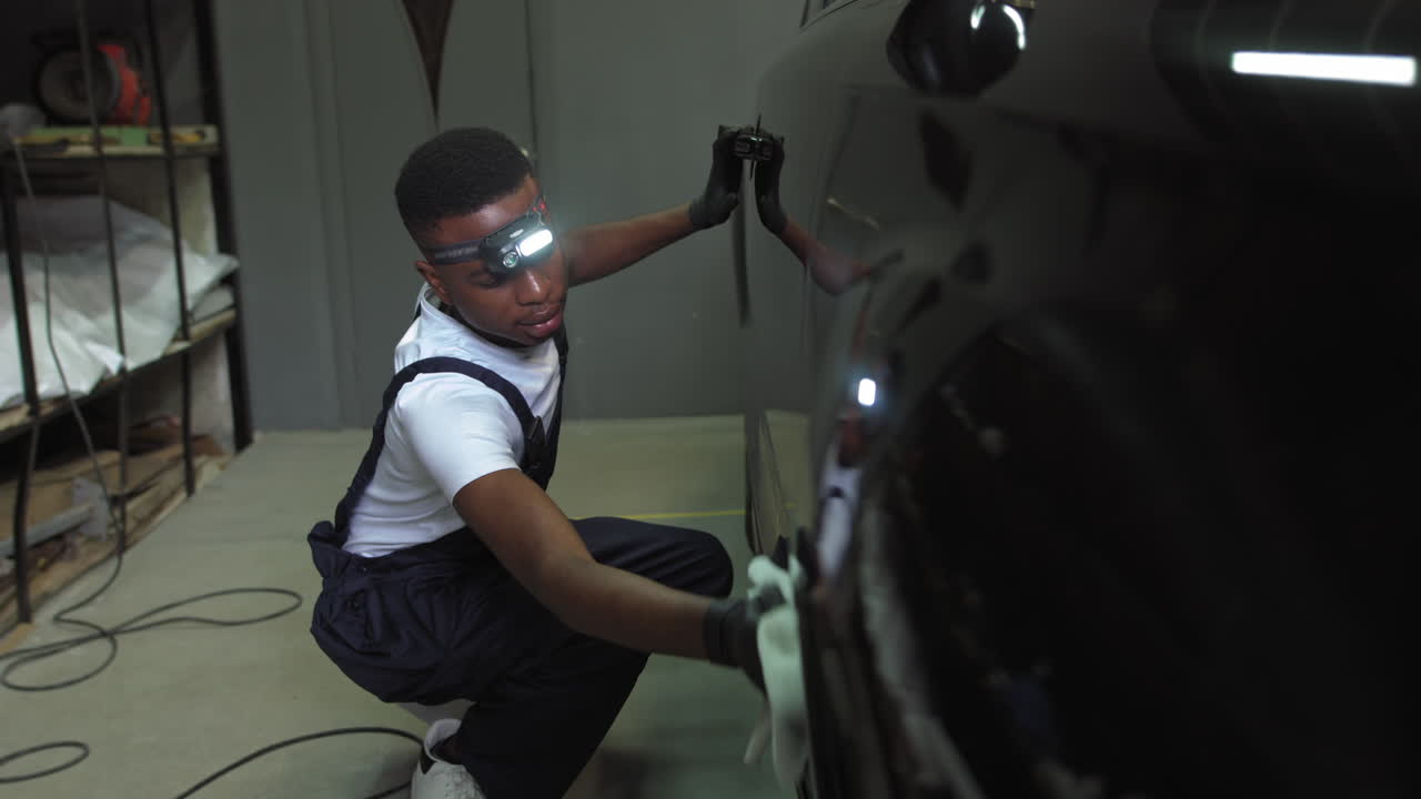 Car Detailing in Garage at Night