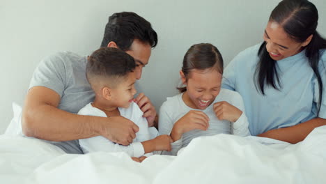 happy family, children and parents laughing