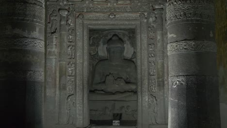 buddha statue inside ancient indian heritage buddhist cave monuments of ajanta cave, aurangabad, maharashtra, india