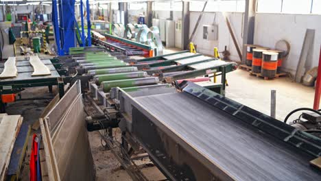wooden boards after sawing at the sawmill. logging industry. special technik closeup. wood based industry department.