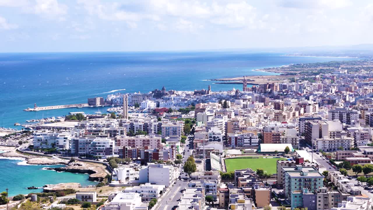 Exotic cityscape of Monopoli in Italy, aerial panoramic view on sunny day