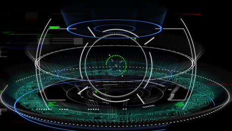 animation of circuitboard with rotating safe lock and data processing, on black