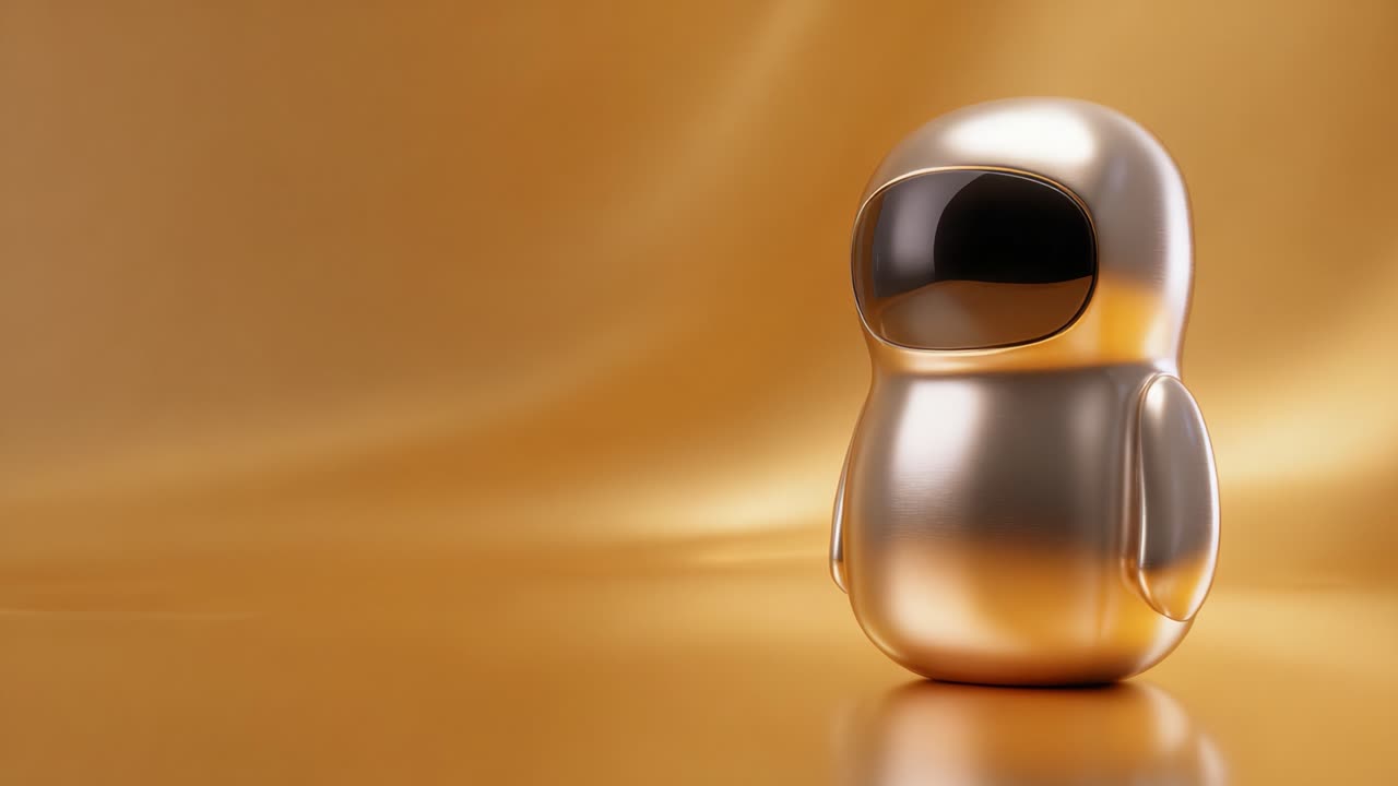 A Glimmering Metallic Figure Against a Golden Background Evoking Modern Aesthetics and Futuristic Design, Perfect for Contemporary Decor and Art Enthusiasts