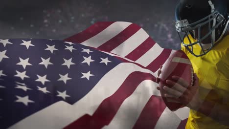 digital animation of rugby player holding rugby ball opposite to american flag 4k