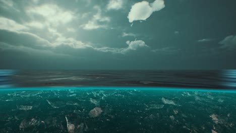 split view over and under water in the caribbean sea with clouds