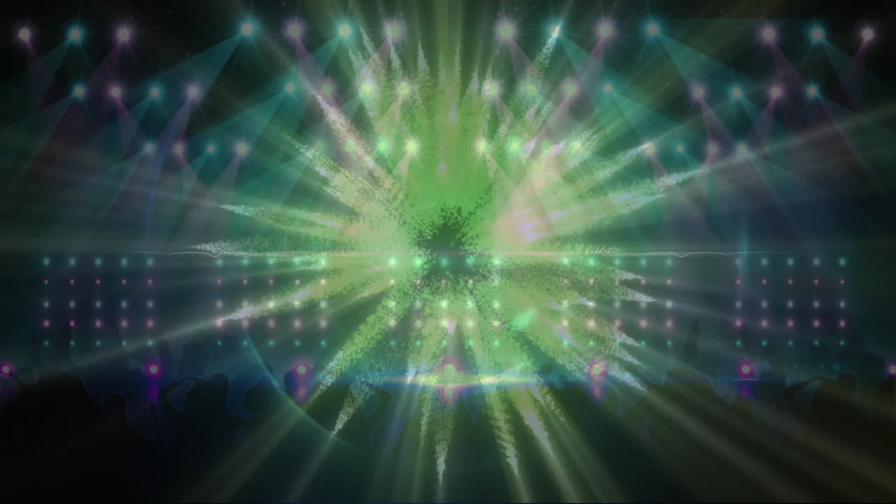 animación de puntos brillantes y senderos de luz con personas bailando