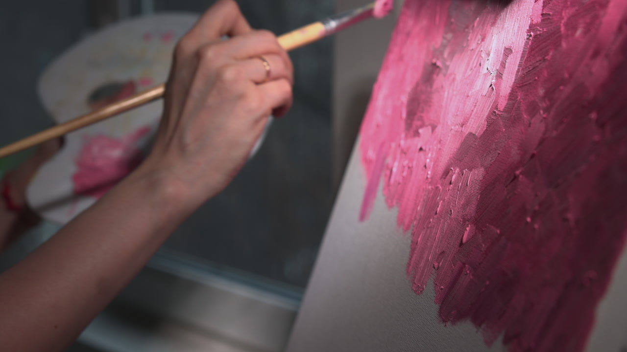 Fine Brushwork Adding Delicate Detail To Magenta Field With Steady Hand And Concentrated Strokes Intimate . Media