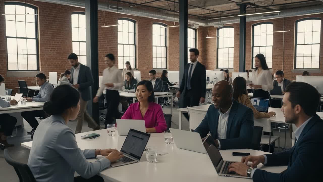 Professionals Working in a Collaborative Open Office Environment