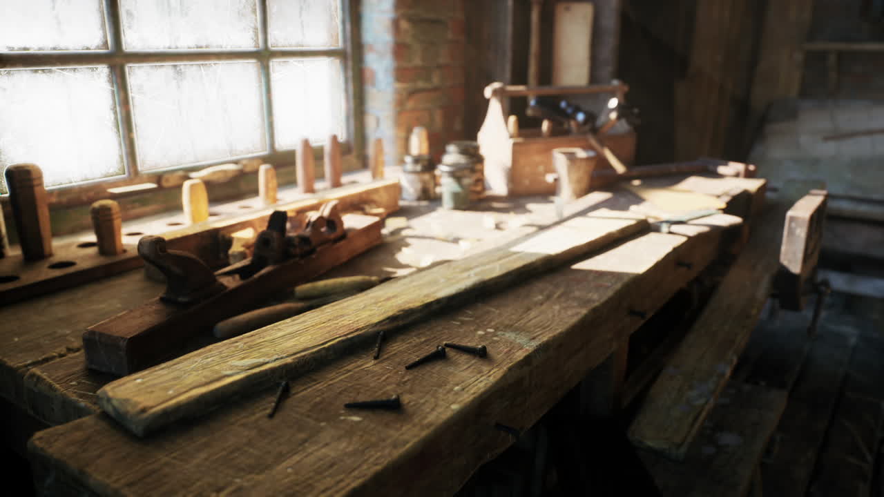 Old carpentry workshop showcasing vintage tools and wooden crafts of the past