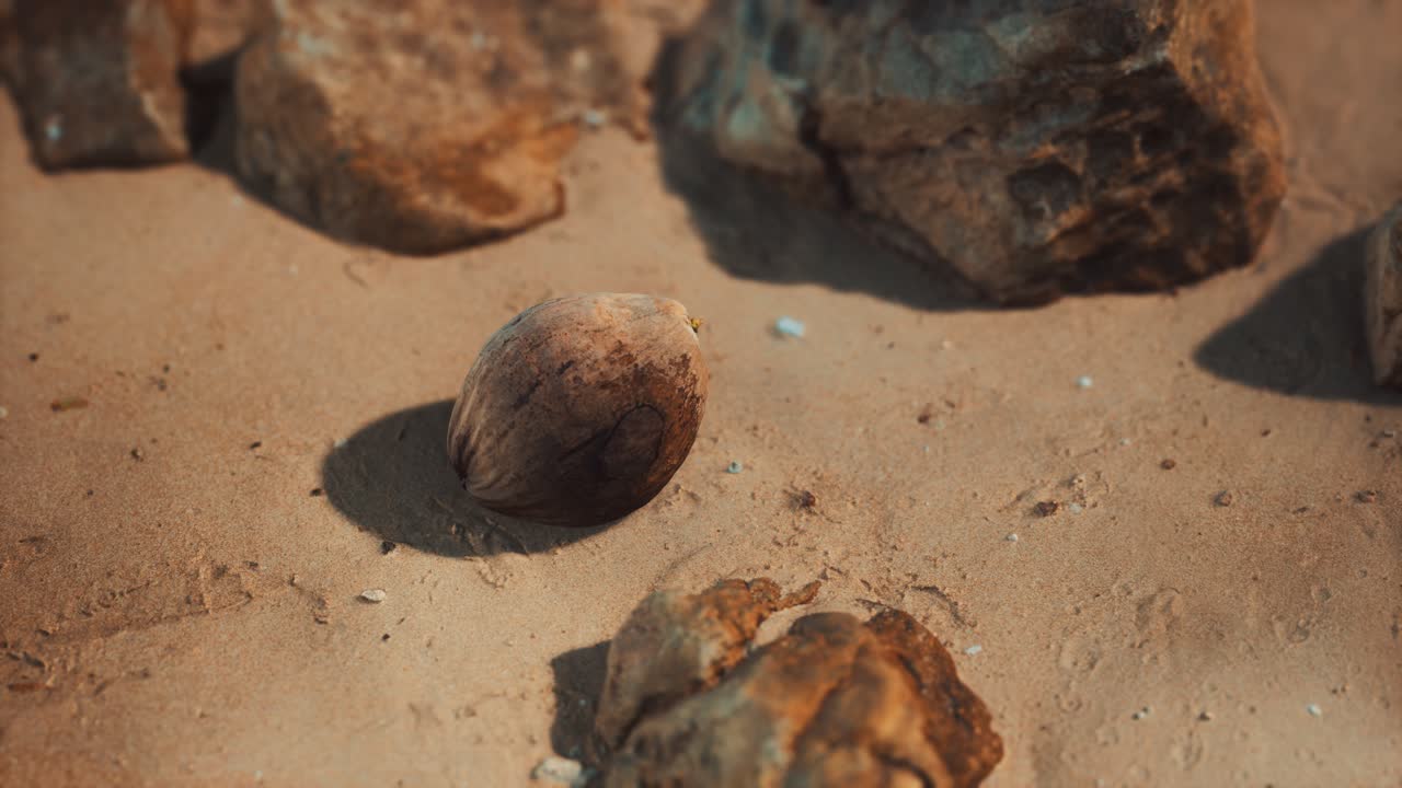 brown coconut on the beach sand