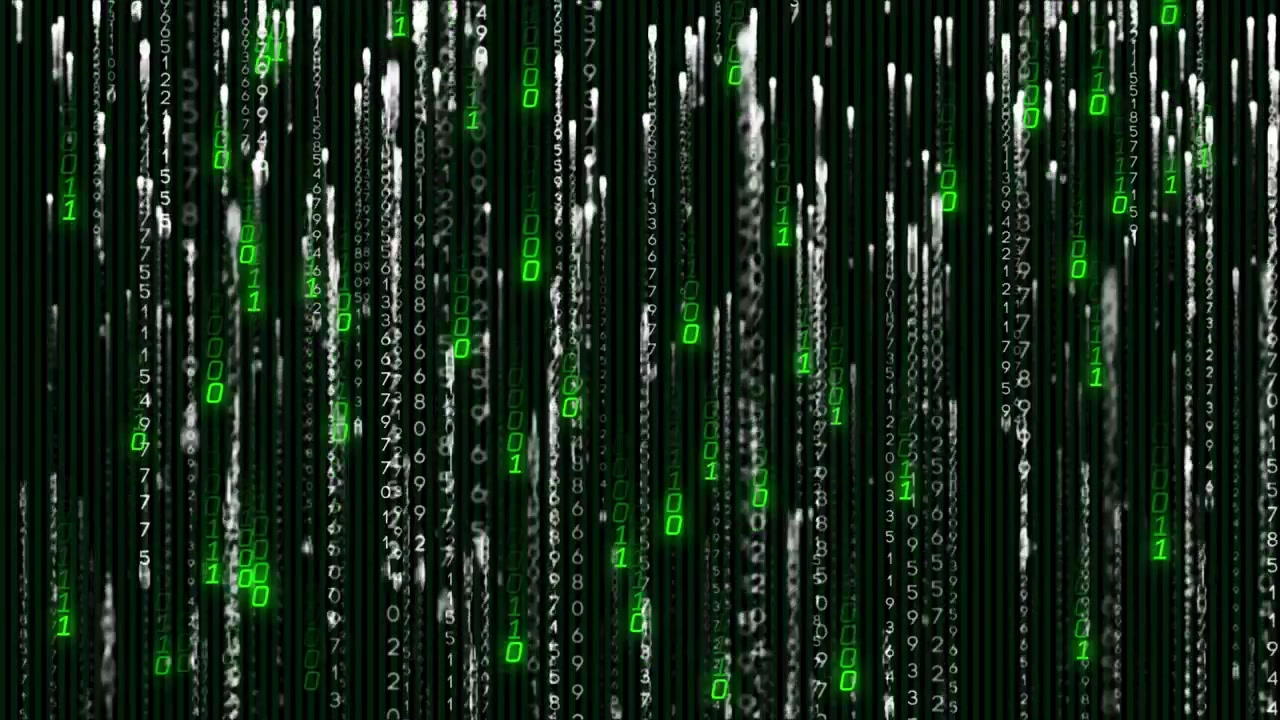 Data feed starting binary streams spawning top forming dense green code curtain showing rising flow