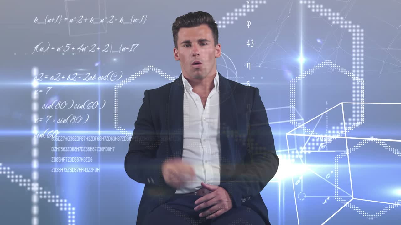 Animasjon av forretningsmann over matematisk databehandling