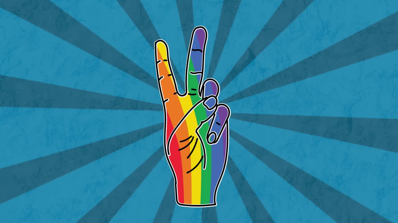animación del gesto de paz del arco iris sobre un fondo azul