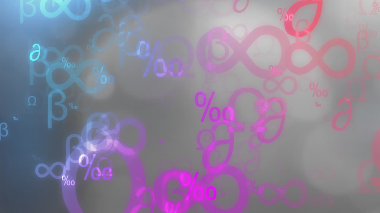 Greek letters and percentage symbols animation over blurred background