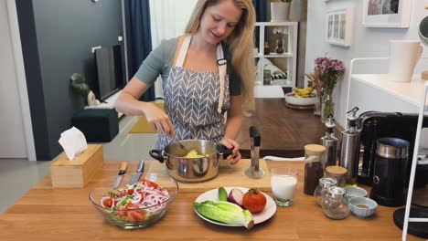 making mashed potatoes and salad