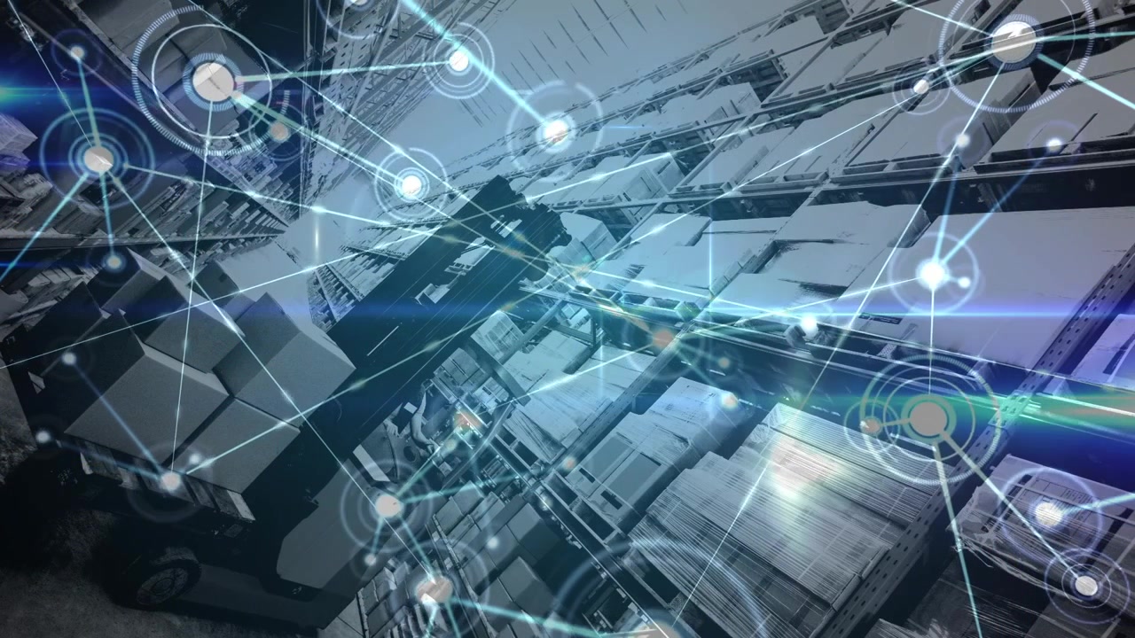 Animation of network of connections over warehouse