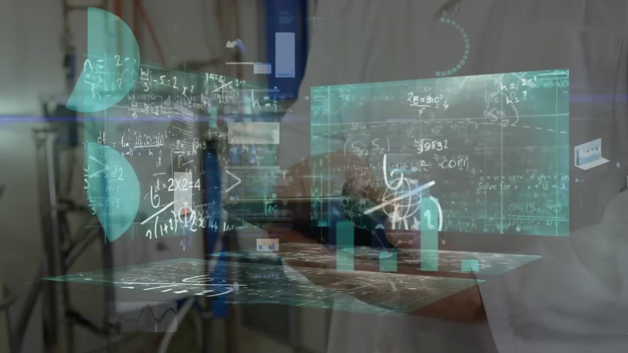 태블릿을 사용하여 손으로 데이터 처리의 애니메이션