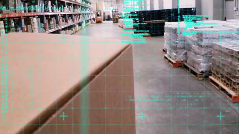 animación del procesamiento de datos en un almacén vacío