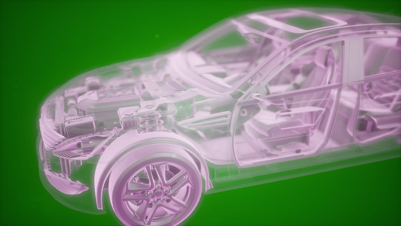 animación holográfica de un modelo de coche 3d con motor