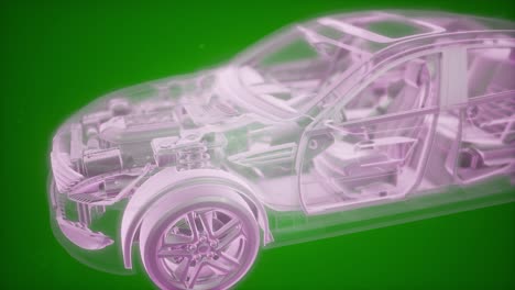 holographic animation of 3d wireframe car model with engine