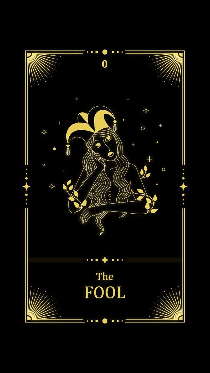 Animated Golden Tarot Card The Fool on Black Background