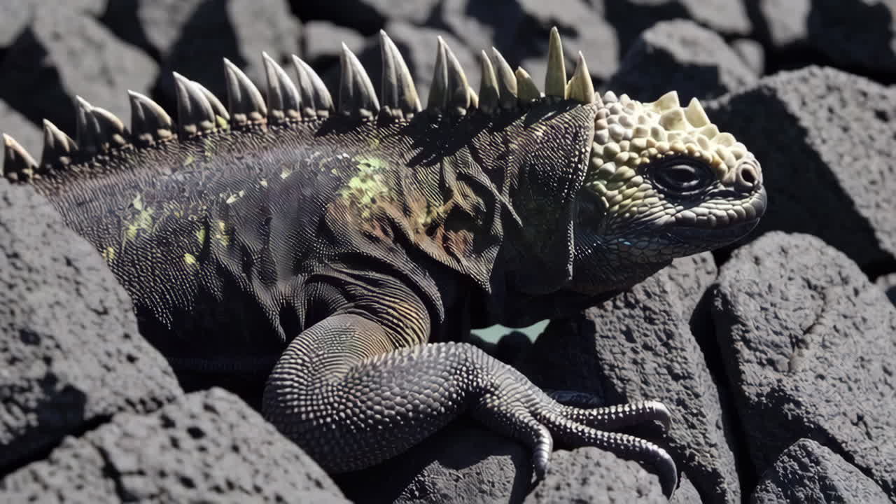 Galapagos Marine Iguana on Volcanic Rocks