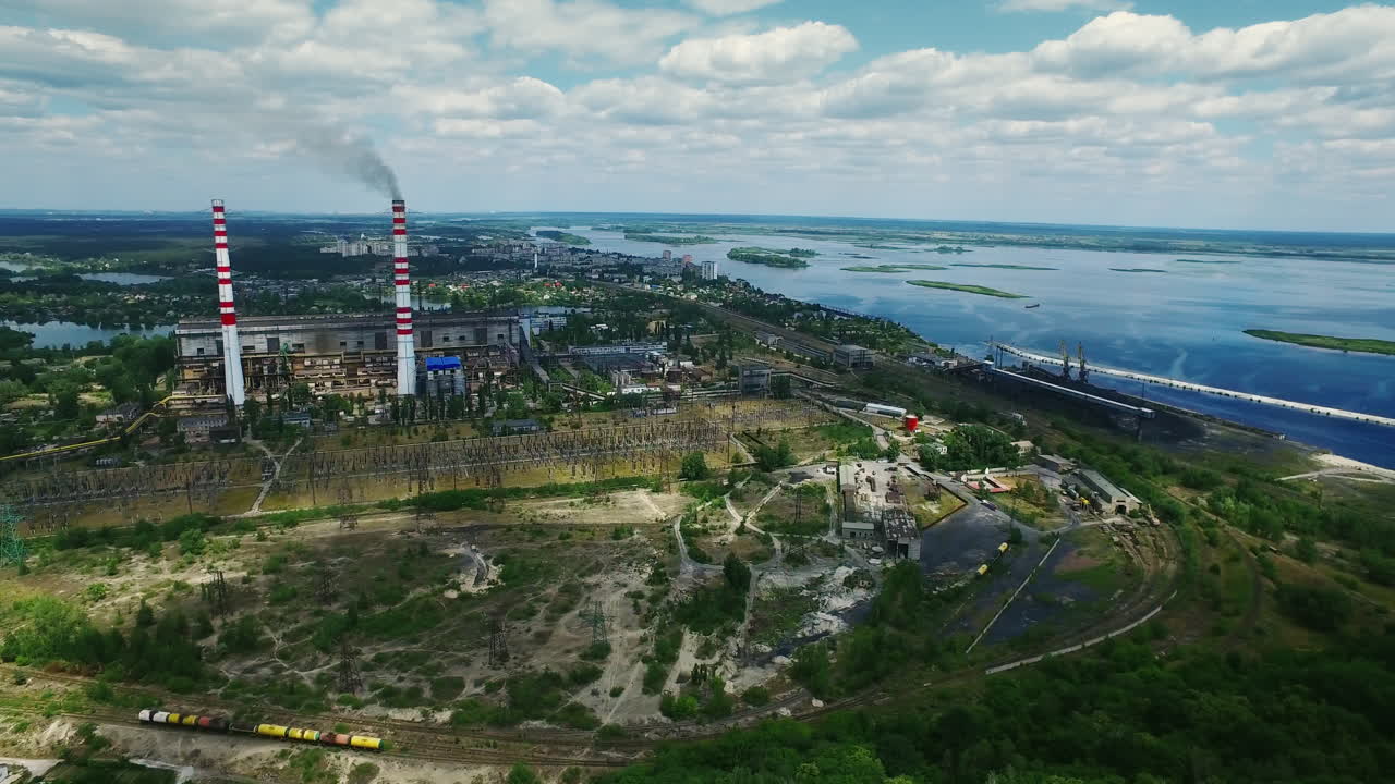 Heavy industry zone with manufacturing buildings and constructions