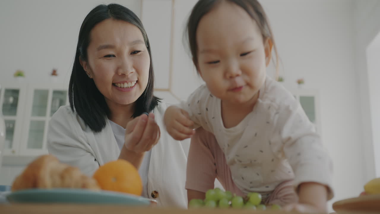 Happy Mother and Daughter Enjoying Breakfast