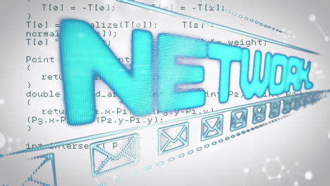 network text animation over email icons and programming code