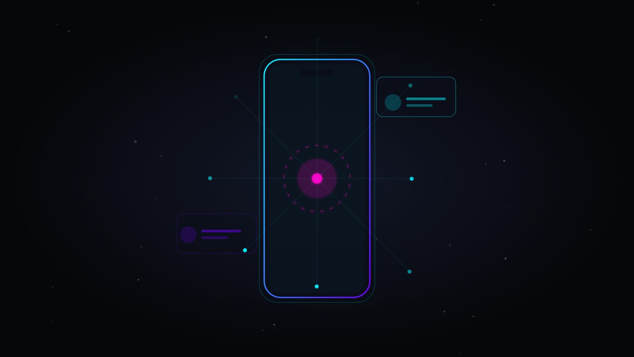 Interfaccia digitale astratta per smartphone con nodi dati luminosi