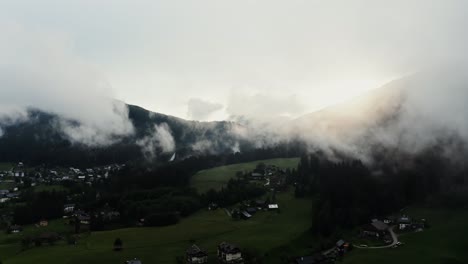 misty mountain village aerial view