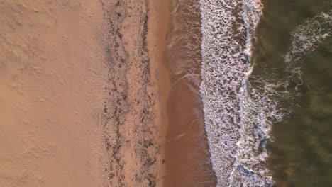 birds-eye view of waves breaking in the sandy shore in a caribbean sea beach