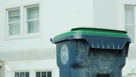 el dueño de casa tira la basura doméstica en un contenedor cerca de la casa 05