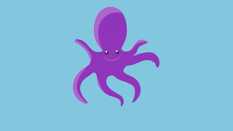 Animación-De-Pulpo-Morado-Moviéndose-Sobre-Fondo-Azul