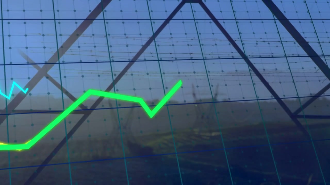 Pannello di vetro a griglia che visualizza dati ambientali per il monitoraggio, con una linea verde che emerge e traccia i picchi.