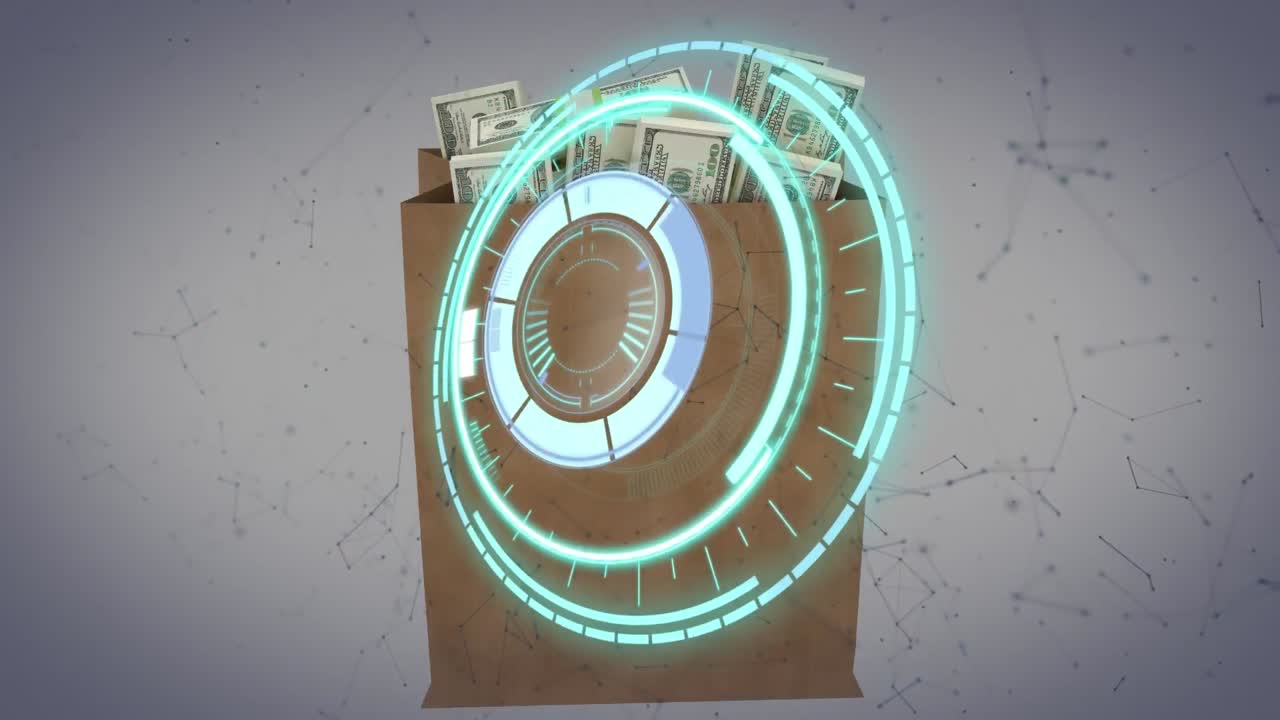 돈이 있는 지갑 위의 로딩 서클의 애니메이션