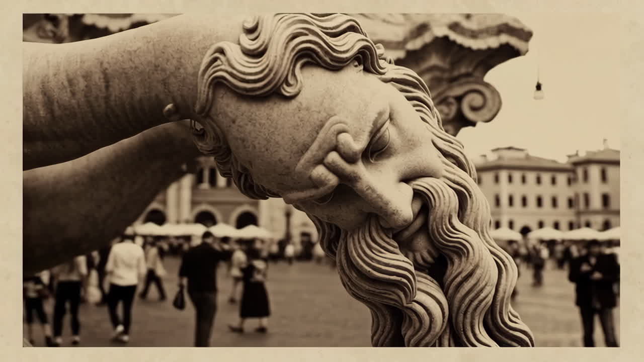 Classical Stone Statue Head in a Public Piazza