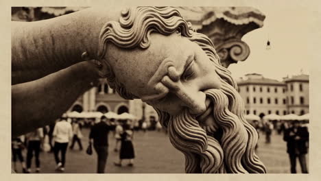 classical stone statue head in a public piazza